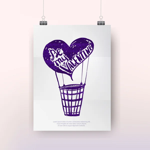 Vector aquarel hart ballon concept met hand belettering worden mijn Valentijn op papier poster achtergrond. — Stockvector