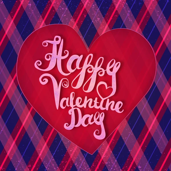 Vector Happy Valentine Day  Hand Lettering with heart on rhomb background. Can be used for poster, banner, greeting card. — Stock Vector