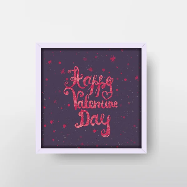Vector Happy Valentine Day Hand Lettering  on starry night background in frame. Can be used for poster, banner, greeting card. — Stock Vector