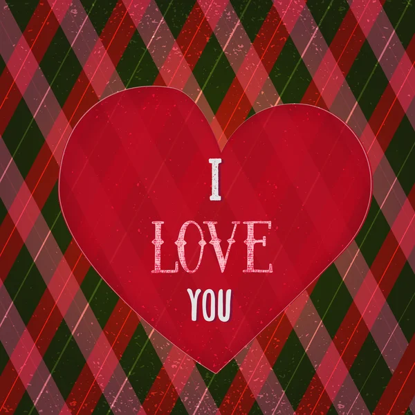 Vector I Love You Poster with heart on rhomb background. Can be used for  banner, greeting card. — Wektor stockowy