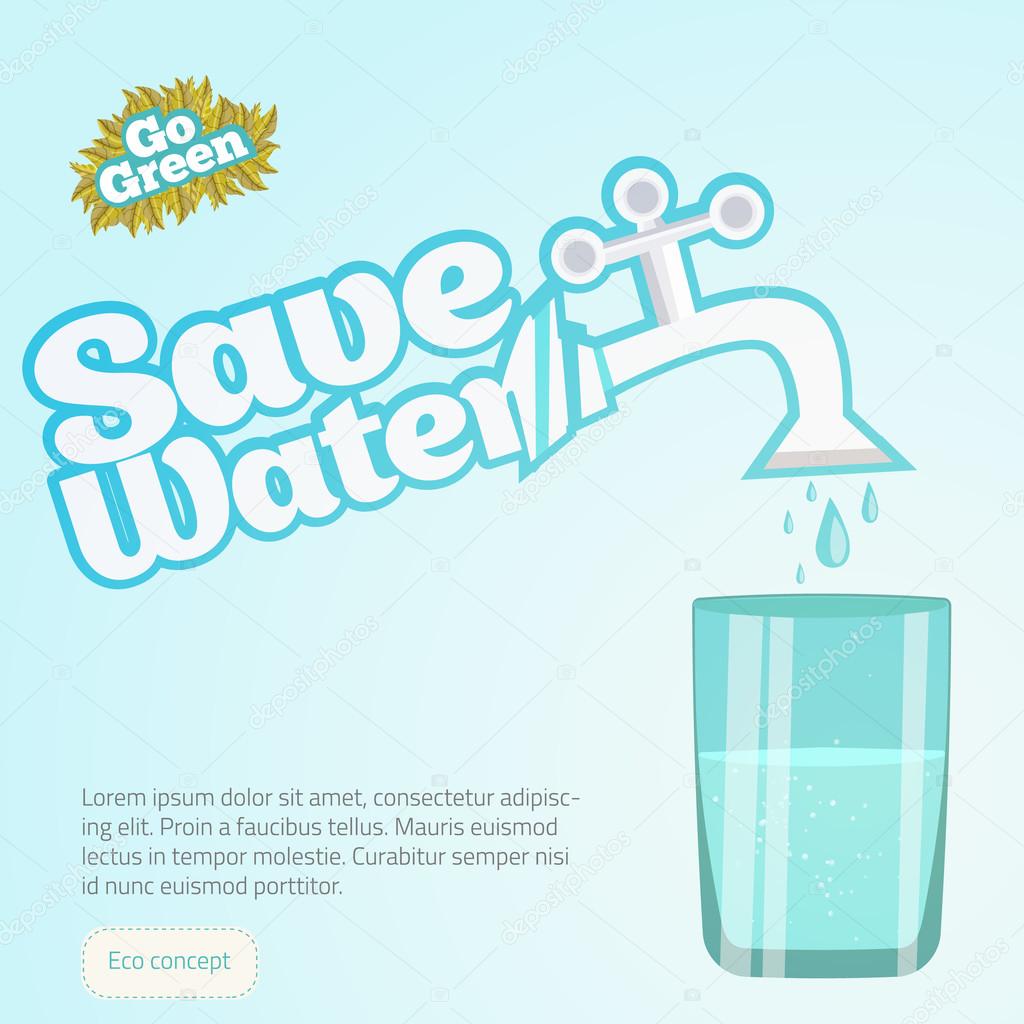 Save Water Illustration Conceptual Vector with glass of water. Can be used  for web sites and printed materials in cartoon style, flat. EPS10 Stock  Vector Image by ©Alena_St #94879568