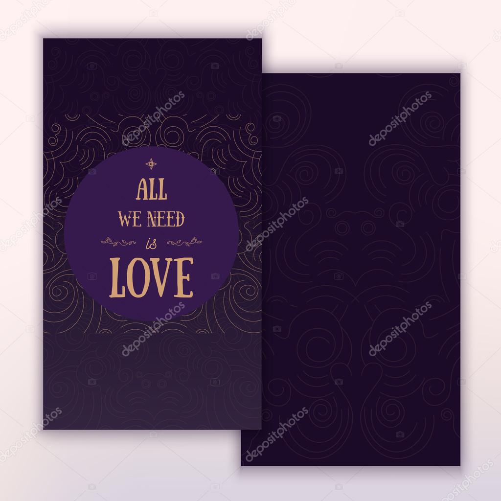 Vector modern shape Valentine banner with words All we need is Love on dark backround. Can be used for banners, promo materials.