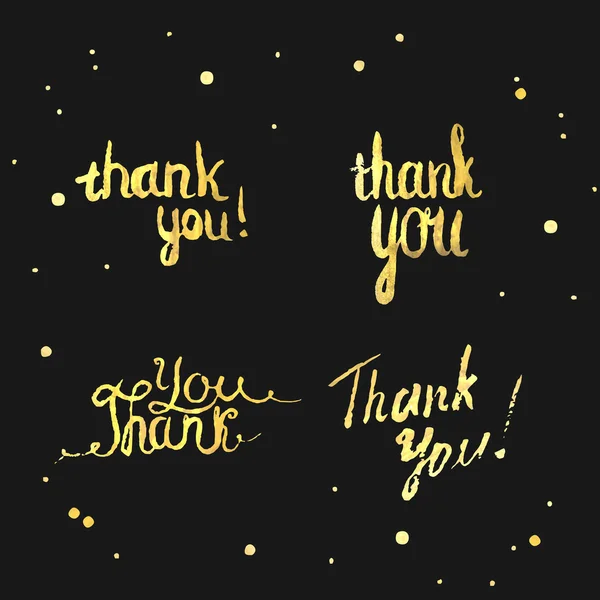 Golden Thank you Set de letras de mano con pequeños puntos. Diseño vectorial para publicidad, tarjetas de felicitación y contenido de redes sociales, diseño de logotipo, silueta de sello — Vector de stock