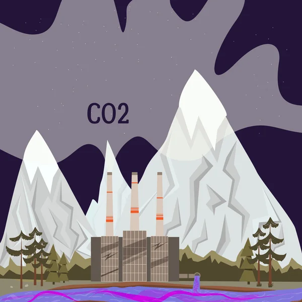 Nature Pollution concept with factory and dirty water for web sites and printed materials in cartoon style, flat. — 스톡 벡터