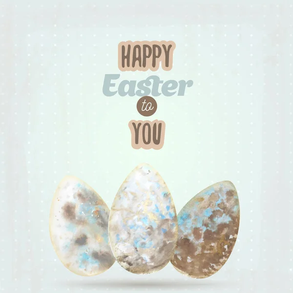 Cartão de Páscoa feliz com ovos vintage aquarela no fundo azul. Elementos de decoração. Ilustração vetorial . — Vetor de Stock