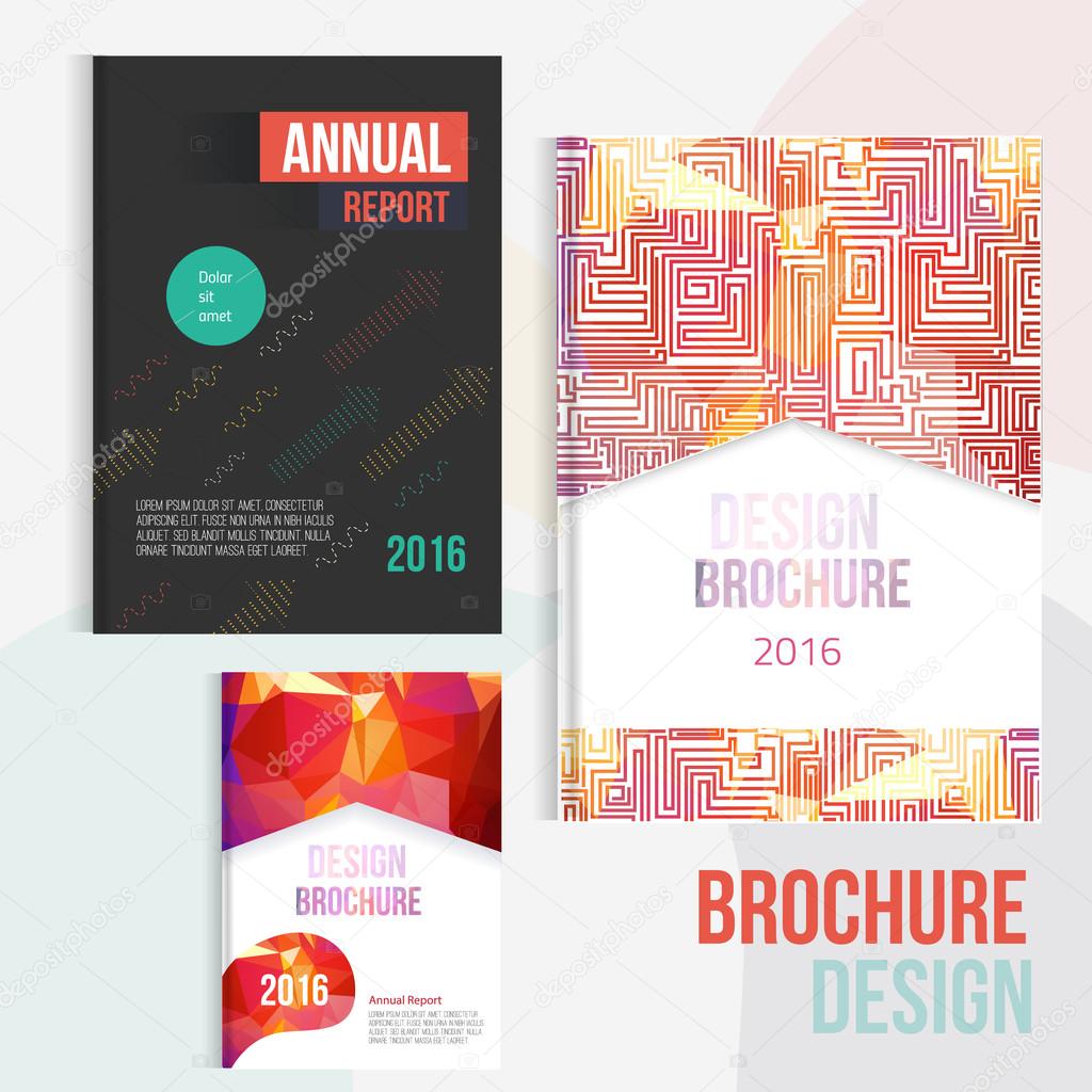Set of Modern colorful Brochure cover design templates with abstract geometric linear maze and polygon shapes for your business.