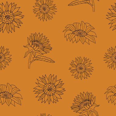 Vektör yanmış Turuncu Ayçiçeği Birleşmesi Kusursuz desen arkaplanı.