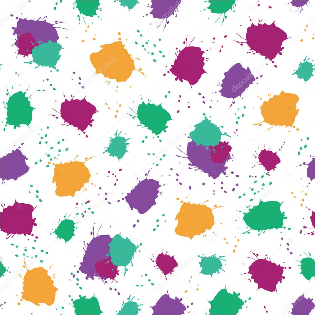 Vector White with Bright Colorful Paint Splats seamless pattern background