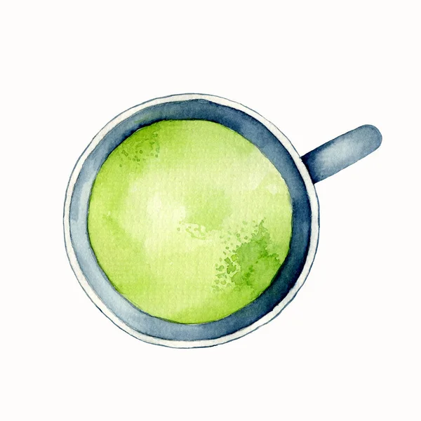 Matcha Latte Milk Green Tea Watercolor Ізольований Білому Фоні Намальована — стокове фото