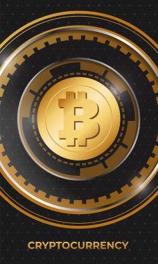 Bitcoin bayrağı. Altın bitcoin dijital para birimi, Kripto para, fütüristik dijital para, teknoloji dünya çapında ağ konsepti, vektör bayrağı.
