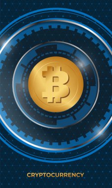 Bitcoin bayrağı. Altın bitcoin dijital para birimi, Kripto para, fütüristik dijital para, teknoloji dünya çapında ağ konsepti, vektör bayrağı.
