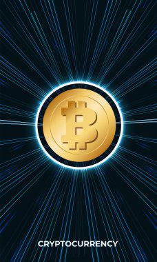 Bitcoin bayrağı. Altın bitcoin dijital para birimi, Kripto para, fütüristik dijital para, teknoloji dünya çapında ağ konsepti, vektör bayrağı.