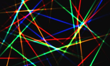 Karanlık uzayda parlak fütürist çizgiler. Soyut fütüristik teknoloji sanat duvar kağıdı. Vektör ışığı pankartı.