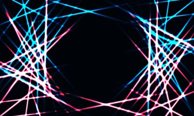 Karanlık uzayda parlak fütürist çizgiler. Soyut fütüristik teknoloji sanat duvar kağıdı. Vektör ışığı pankartı.