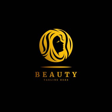 Güzel kadın moda logosu. Güzellik, moda ve saç stiliyle ilgili zarif bir logo.