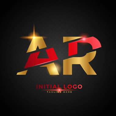 AR logosu. Baş harf AR kırmızı ve altın rengi ile. Lüks logo tasarımı konsepti, şirket ve işsizlik için uygun..