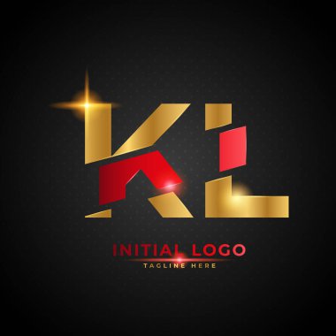 KL logosu. Kırmızı ve altın rengi olan ilk harf KL. Lüks logo tasarımı konsepti, şirket ve işsizlik için uygun..