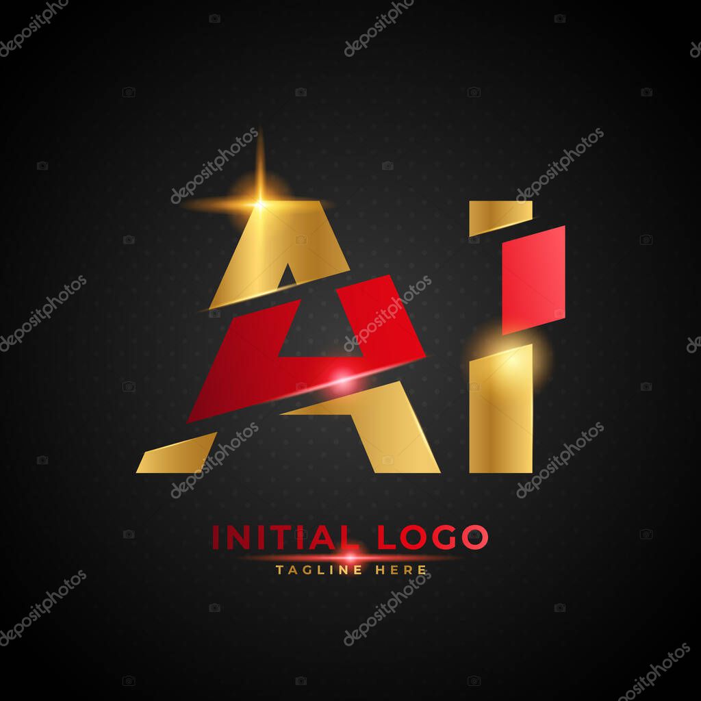 AI logo. Initial letter AI with red and gold color. Luxury slice logo design concept, fit for company and bussness.