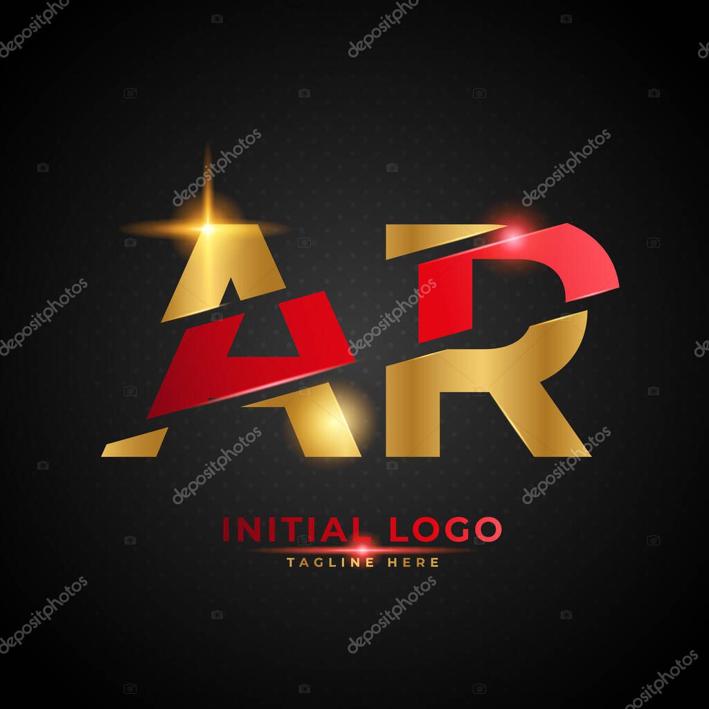 AR logo. Initial letter AR with red and gold color. Luxury slice logo design concept, fit for company and bussness.