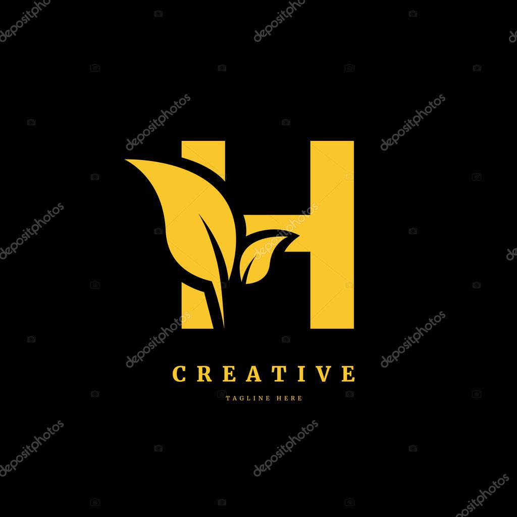 Initial letter H with leaf logo vector concept element, letter H logo with Organic leaf