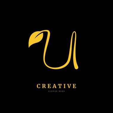 Yaprak logosu konsepti olan U harfi. Şirket ve iş için uygun organik yaprak içeren U harfi.