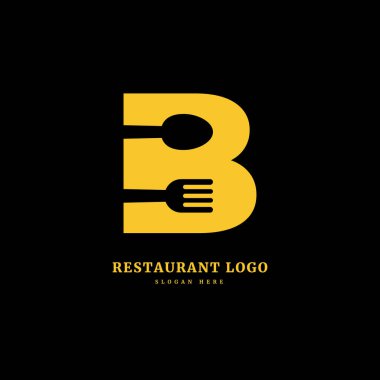 Restoran konsepti için çatal ve kaşıkla B harfi. B harfi logosu, şirket ve aşçılık işi için uygun..