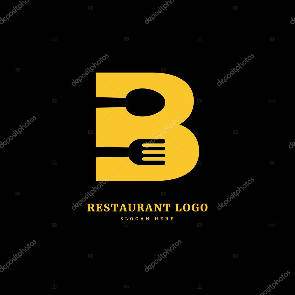Initial letter B with spoon and fork for restaurant concept. letter B logo, fit for company and culinary business.
