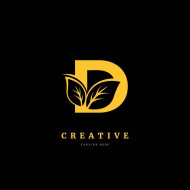 Yaprak logosu konsept elementli D harfi, organik yapraklı D harfi logosu. Şirket, ürün etiketi, rozet veya işletme için uygun.