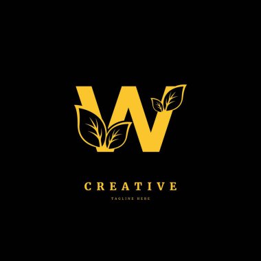 Yaprak logosu konsept elementli W harfi, organik yapraklı W harfi logosu. Şirket, ürün etiketi, rozet veya işletme için uygun.