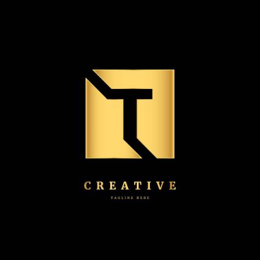 Logo. Altın renkli T harfi. Şirket ve iş için uygun lüks logo tasarımı konsepti..