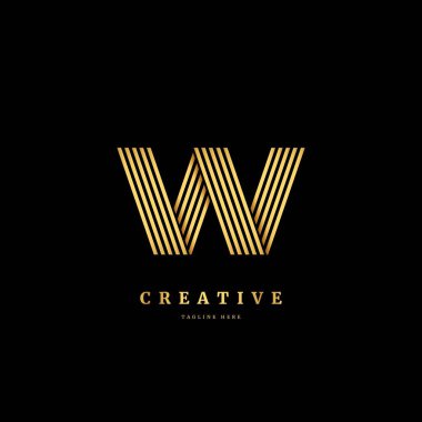 Çizgili çizgili W harfi. Şirket ve iş için uygun lüks monogram logo tasarımı konsepti.