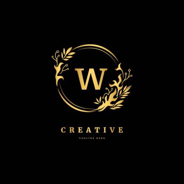 Yaprak logosu konsepti olan W harfi, çiçek süslemeli W harfi logosu.