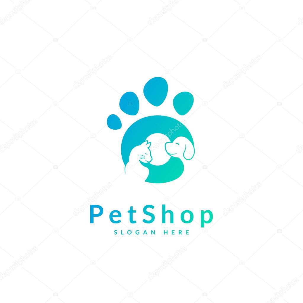 Initial letter O. Pet logo design template. Modern animal icon for store, veterinary clinic, business service. Logo with cat and dog concept.