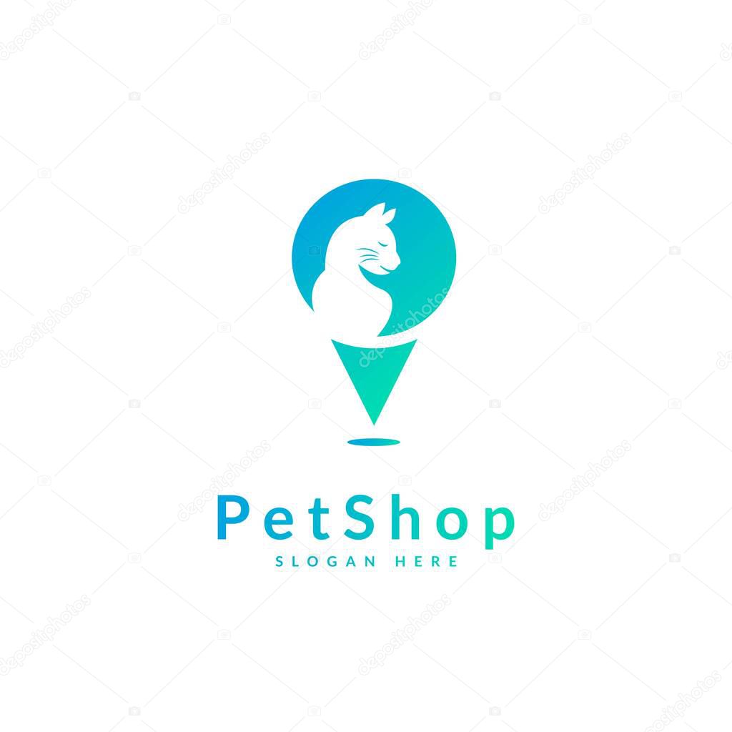 Location pin logo. Pet logo design template. Modern animal icon for store, veterinary clinic, business service. Logo with cat concept.