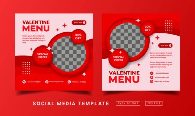 Broşür veya sosyal medya temalı sevgililer günü menüsü şablonu