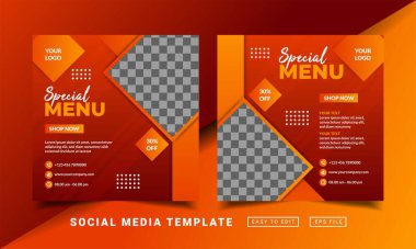 Broşür veya sosyal medya temalı restoran yemeği menüsü şablonu