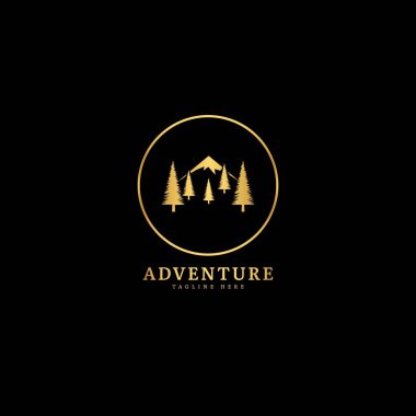 Adventure logotype. Natural adventure logo with mountain and forest panorama, fit for company and business logo.