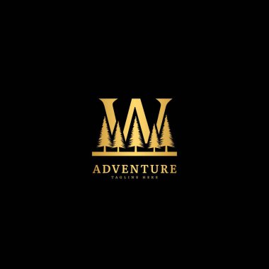 Initial letter W logotype. Natural adventure logo with mountain and forest panorama, fit for company and business logo.