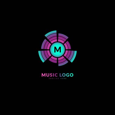 Baş harf M. Müzik dalgası logosu. Şık müzik logosu iş ve müzik etkinliği için uygun. Vektör logosu tasarımı.