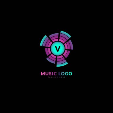 İlk harf V. Müzik dalgası logosu. Şık müzik logosu iş ve müzik etkinliği için uygun. Vektör logosu tasarımı.