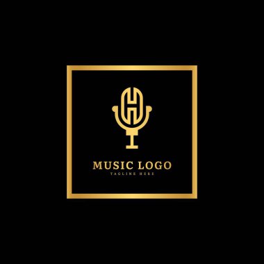 İlk harf H. Müzik mikrofon logosu. Şık müzik logosu iş ve müzik etkinliği için uygun. Vektör logosu tasarımı.