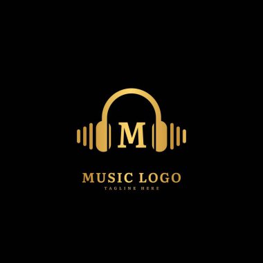 İlk harf M. Müzik mikrofon logosu. Şık müzik logosu iş ve müzik etkinliği için uygun. Vektör logosu tasarımı.