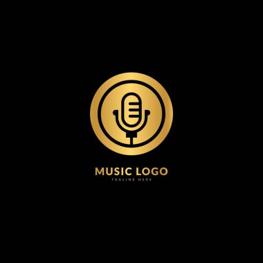 Müzik mikrofon logosu. Şık müzik logosu iş ve müzik etkinliği için uygun. Vektör logosu tasarımı.