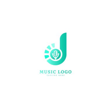 İlk harf D. Müzik mikrofon logosu. Şık müzik logosu iş ve müzik etkinliği için uygun. Vektör logosu tasarımı.