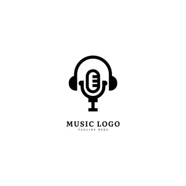 Müzik mikrofon logosu. Şık müzik logosu iş ve müzik etkinliği için uygun. Vektör logosu tasarımı.