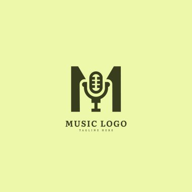 İlk harf M. Müzik mikrofon logosu. Şık müzik logosu iş ve müzik etkinliği için uygun. Vektör logosu tasarımı.