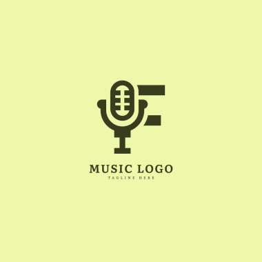 İlk harf F. Müzik mikrofon logosu. Şık müzik logosu iş ve müzik etkinliği için uygun. Vektör logosu tasarımı.