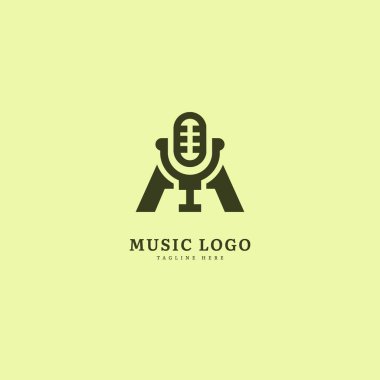 Baş harf A. Müzik mikrofon logosu. Şık müzik logosu iş ve müzik etkinliği için uygun. Vektör logosu tasarımı.