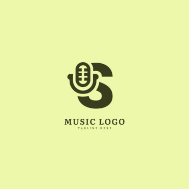 S harfinin baş harfi. Müzik mikrofon logosu. Şık müzik logosu iş ve müzik etkinliği için uygun. Vektör logosu tasarımı.