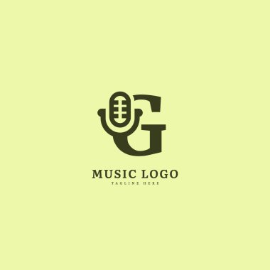 Baş harf G. Müzik mikrofon logosu. Şık müzik logosu iş ve müzik etkinliği için uygun. Vektör logosu tasarımı.